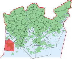 Kaupungin kartta, jossa Lauttasaari korostettuna. Helsingin kaupunginosat