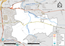 Carte en couleur présentant le réseau hydrographique de la commune