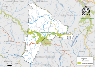 Carte de la ZNIEFF de type 2 de la commune.