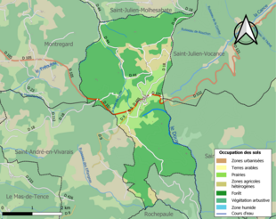 Carte en couleurs présentant l'occupation des sols.