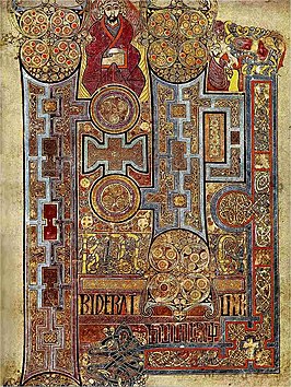 De rijkelijk versierde pagina die het begin vormt van het Evangelie volgens Johannes uit het Book of Kells (folium 292r).