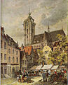 Markt auf dem Duisburger Burgplatz vor der Salvatorkirche, um 1850