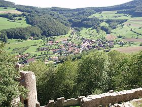 Blick vo de Ruine Schänkebärg uf Thale