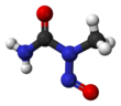 Ball and stick model of N-nitroso-N-methylurea