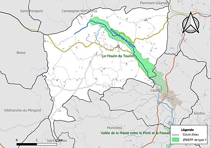 Carte de la ZNIEFF de type 1 sur la commune.