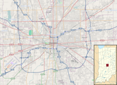 Mapa konturowa Indianapolis, w centrum znajduje się punkt z opisem „Salesforce Tower (Indianapolis)”