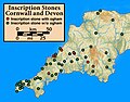 Image 30A map of inscription stones, with and without Ogham inscriptions. (from History of Cornwall)