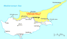 Kaart van de Turkse Republiek Noord-Cyprus.