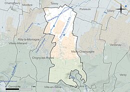 Carte en couleur présentant le réseau hydrographique de la commune