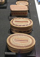 A set of traditional hand woven native Indian Nuu-chah-nulth peoples' baskets