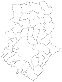 Mapa konturowa okręgu Ilfov, u góry nieco na prawo znajduje się punkt z opisem „Monaster Snagov”