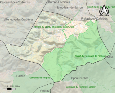 Carte des ZNIEFF de type 1 sur la commune.