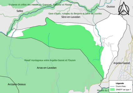 Carte des ZNIEFF de type 1 sur la commune.