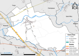 Carte en couleur présentant le réseau hydrographique de la commune