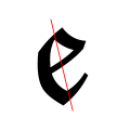 Fonte Lucida Blackletter : mise en évidence de l'axe oblique sur la lettre e.