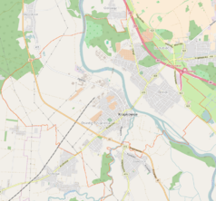 Mapa konturowa Krapkowic, blisko centrum na prawo znajduje się punkt z opisem „Otmęt”