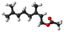 Ball-and-stick model of the neryl acetate molecule