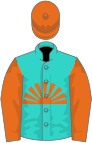 Turquoise, orange rising sun, sleeves and cap