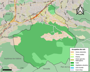 Carte en couleurs présentant l'occupation des sols.