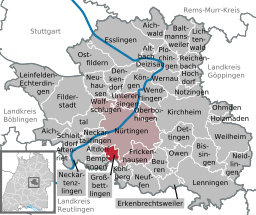 Läget för Großbettlingen i Landkreis Esslingen