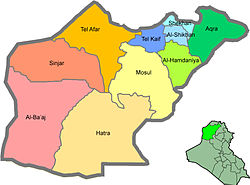 Al-Hamdaniyah district (light green) in Ninawa