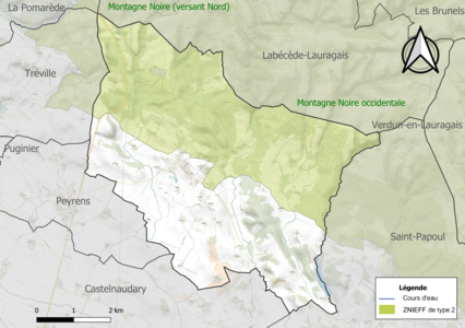 Carte de la ZNIEFF de type 2 sur la commune.