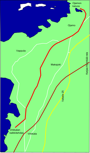 Virkkalan-Ojamon rautatie kirkkaanpunaisella