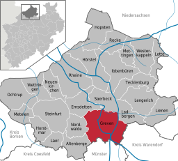 Läget för staden Greven i Kreis Steinfurt