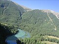 Kanas lake besides the alpine glacier