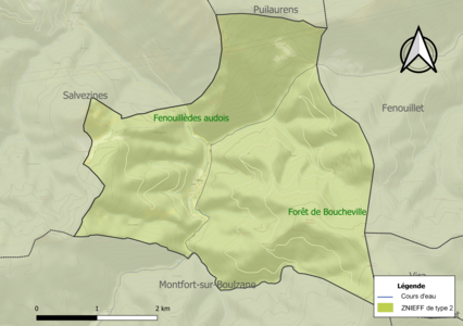 Carte des ZNIEFF de type 2 sur la commune.