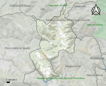 Carte des ZNIEFF de type 1 sur la commune.