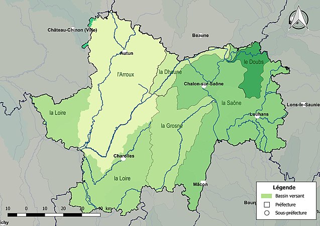 Les principaux bassins versants de Saône-et-Loire.