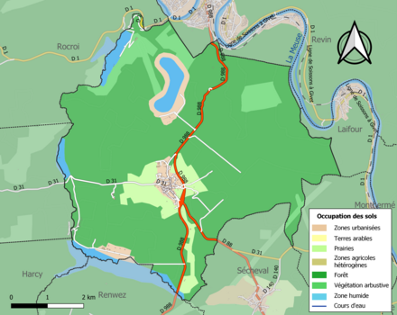 Carte en couleurs présentant l'occupation des sols.