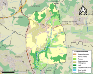 Carte en couleurs présentant l'occupation des sols.