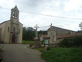 The church and cross in Le Plagnal