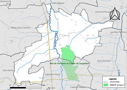 Carte de la ZNIEFF de type 1 sur la commune.