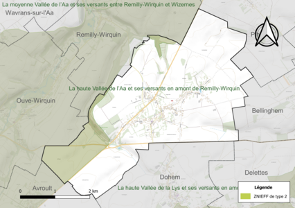 Carte de la ZNIEFF de type 2 sur la commune.