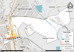 Carte en couleur présentant le réseau hydrographique de la commune