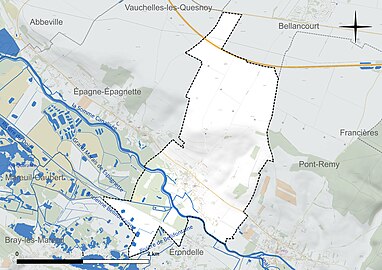 Carte en couleur présentant le réseau hydrographique de la commune