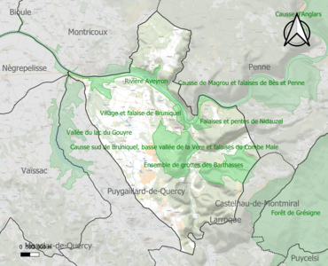 Carte des ZNIEFF de type 1 sur la commune.