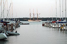 Slemmern gezien vanuit de oostelijke haven van Mariehamn