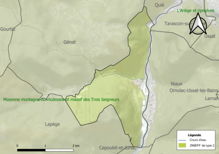 Carte des ZNIEFF de type 2 sur la commune.