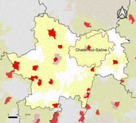 Localisation de l'aire d'attraction de Chalon-sur-Saône dans le département de Saône-et-Loire.