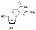 Estrutura química da 2-desoxiguanosina.