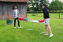 playing beer pong in the garden