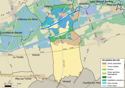 Carte des infrastructures et de l'occupation des sols en 2018 (CLC) de la commune.