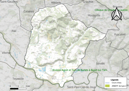 Carte de la ZNIEFF de type 2 sur la commune.