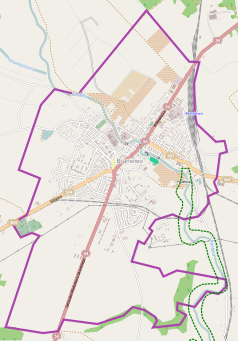 Mapa konturowa Braniewa, w centrum znajduje się punkt z opisem „Browar Braniewo”