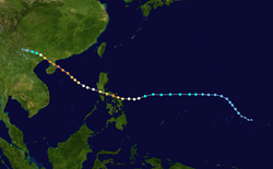 Trajectoire et intensité du typhon Rammasun.