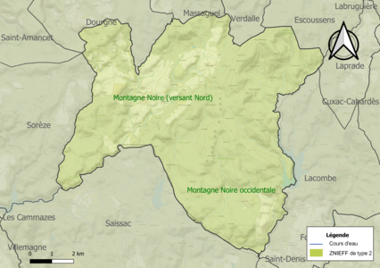 Carte de la ZNIEFF de type 2 sur la commune.